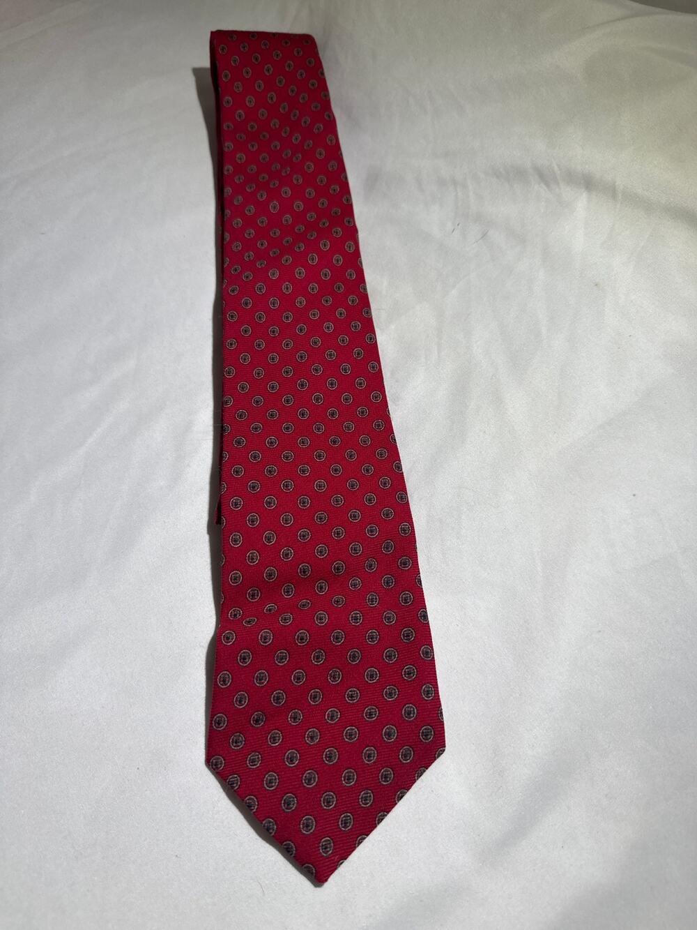 Liberty of London Mens 100% Wool Challis Tie Red Medallion 53" Vintage